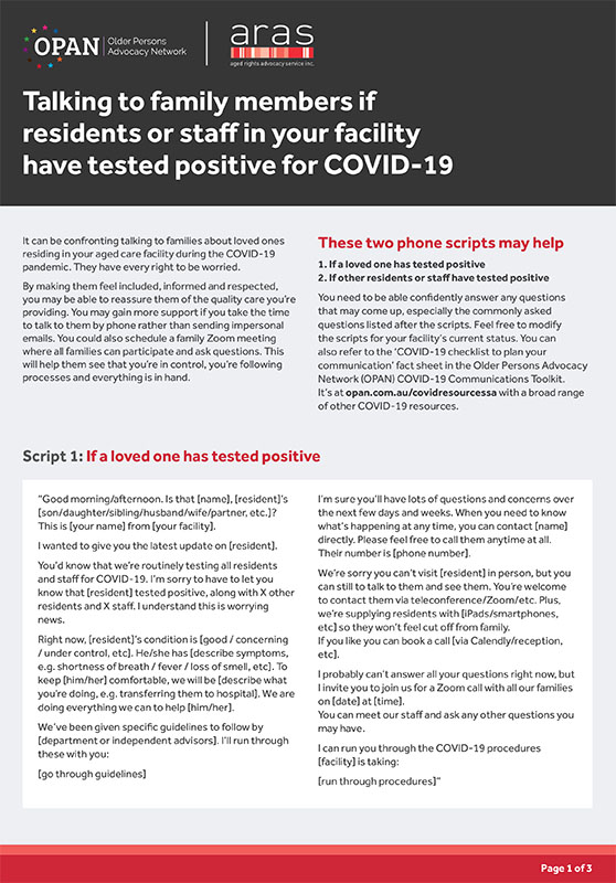 Talking to family members if residents or staff in your facility have tested positive for COVID-19